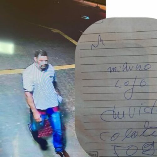 “Duvido Coloco Fogo” – Homem é filmado deixando bilhete ameaçador em loja no centro de Rolim de Moura